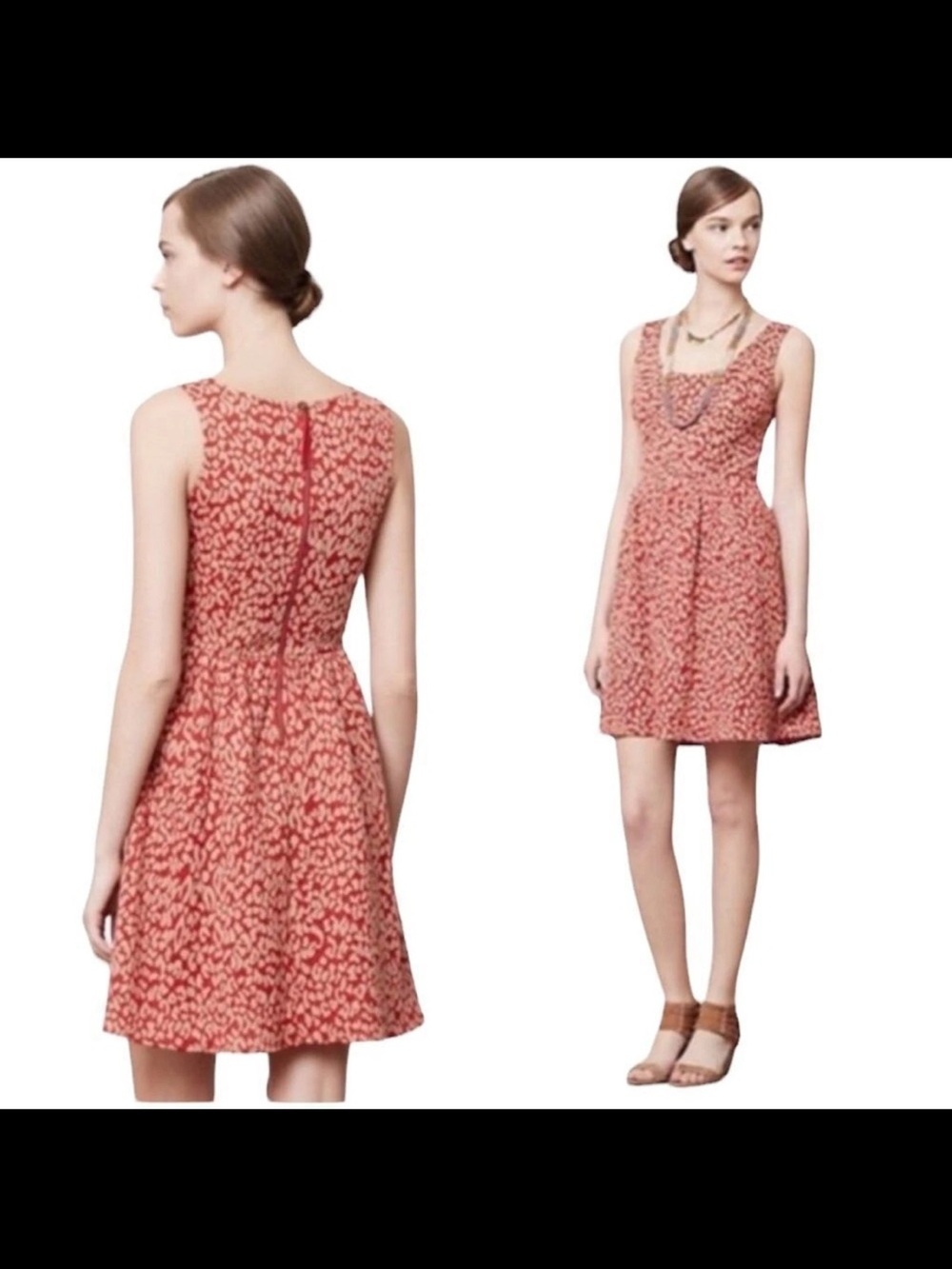 Maeve anthropology Red and Cream Sleeveless Patterned Tank Dress